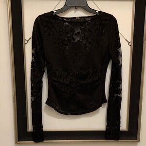 Free People Black Lace Long Sleeve Blouse